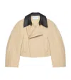 Givenchy Cropped Peacoat With Leather Collar In Cotton And Wool In Neutral