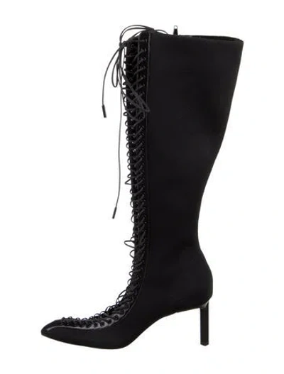 Pre-owned Givenchy Leather Trim Embellishment Lace-up Boots In Black