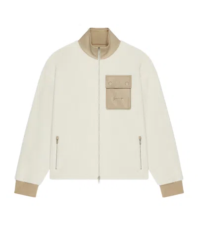 Givenchy Zipped Sweatshirt In Fleece And Leather In Beige