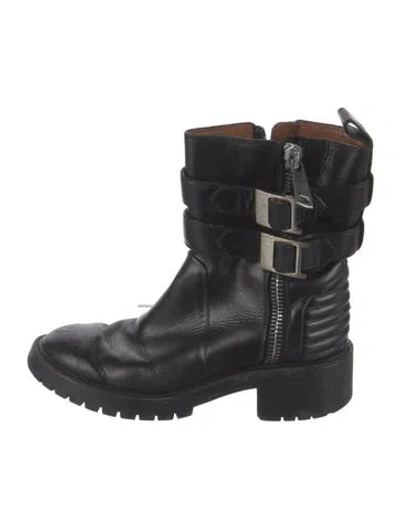 Pre-owned Givenchy Leather Whipstitch Trim Moto Boots In Black