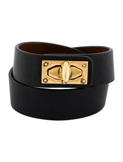 Pre-owned Givenchy Leather Wrap Bracelet In Black