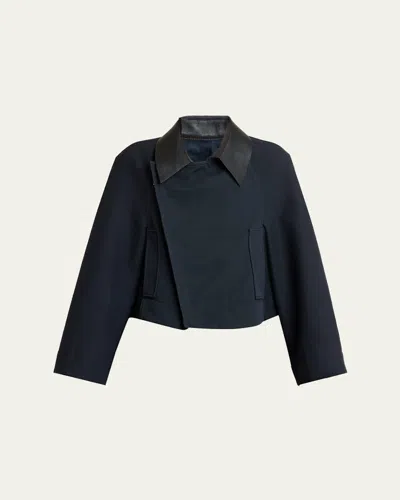 Givenchy Leather-collar A-line Cocoon Coat In Blue