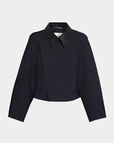 Givenchy Leather-collar A-line Cocoon Coat In Dark Navy