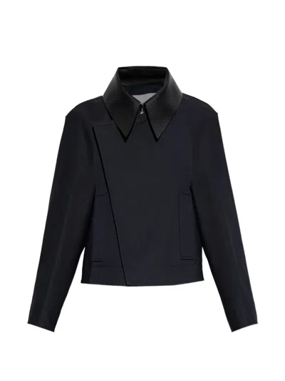 Givenchy Leather-collar Asymmetric Jacket In Black