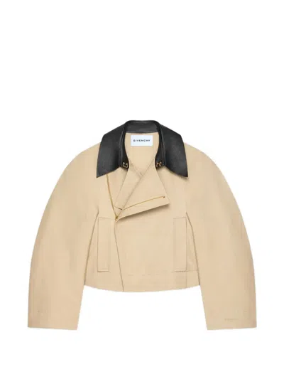 Givenchy Leather-collar Cropped Jacket In Brown