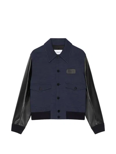 Givenchy Leather-sleeve Panelled Jacket In Blue