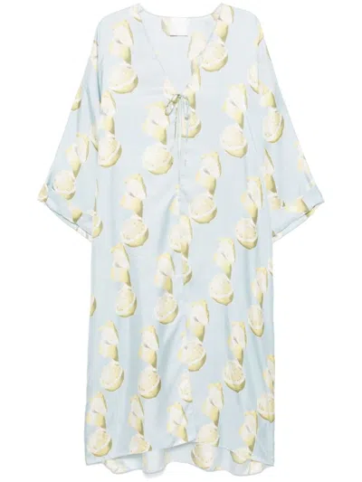 Givenchy Kaftan Dress In Silk With Lemon Print In Blue Multi