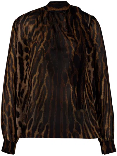 Givenchy Leopard-print Blouse In Brown