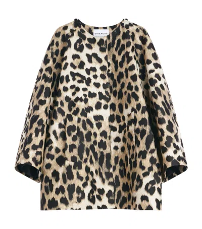 Givenchy Cocoon Coat In Leopard Jacquard With Scarf In Nude