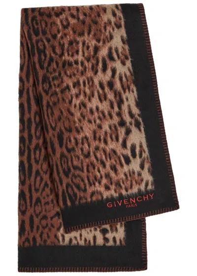 Givenchy Leopard-print Brushed Wool Scarf In Brown