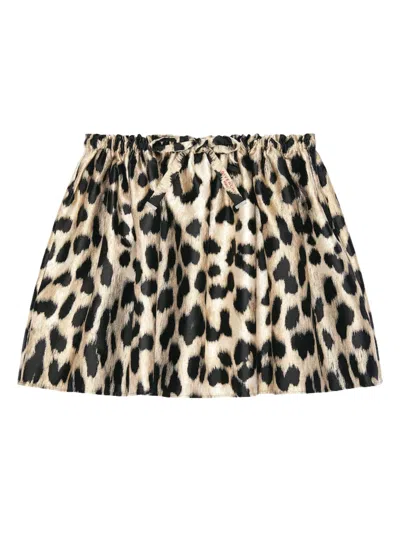 Givenchy Leopard Print Jacquard Mini Skirt With Pleats And Elastic Waist Bow In Beige