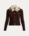 Givenchy Fur Collar Button-up Cardigan In Russet Brown