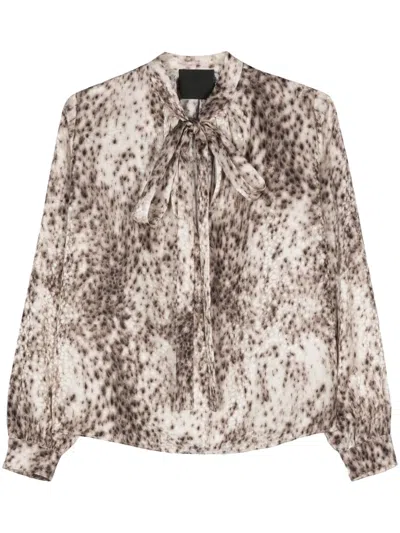 Givenchy Women's Blouse In Silk With Snow Leopard Print And Lavalliere In Natural Brown