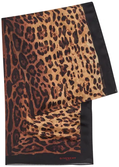 Givenchy Leopard-print Silk Scarf In Brown