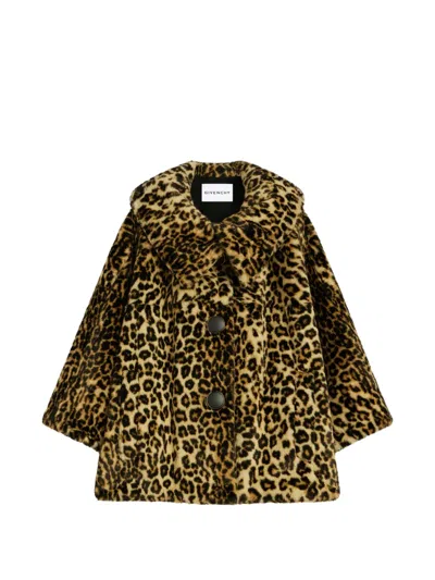 Givenchy Short Coat In Leopard Faux Fur In Neutral