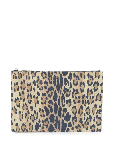 Pre-owned Givenchy Leopard-print Pouch In Neutral