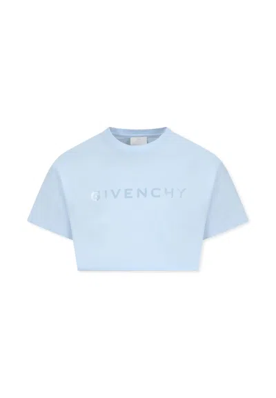 Givenchy Kids' Light Blue Crop T-shirt For Girl With Logo