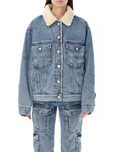 Givenchy Light Blue Denim Jacket With Shearling-effect Collar And Lining