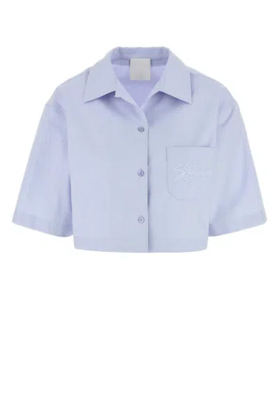 GIVENCHY LIGHT BLUE EMBROIDERED-LOGO SHIRT