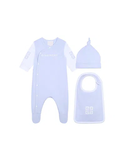 Givenchy Babies' Light Blue Playsuit With Logo And 4g Motif