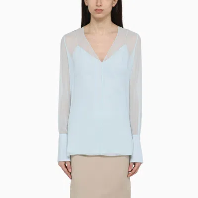 Givenchy Silk Top With Slit At The Back In Light Blue
