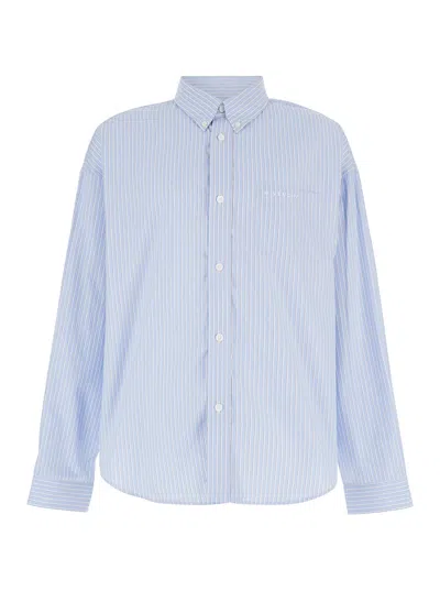 Givenchy Light Blue Stripe Shirt With Logo Lettering Embrodery In Cotton Man In Multicolor