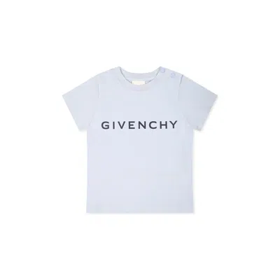 Givenchy Light Blue T-shirt For Baby Boy With Logo In Azzurro