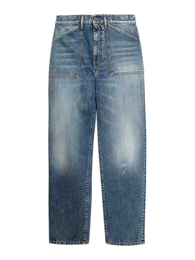 GIVENCHY LIGHT BLUE WASHED COTTON DENIM BAGGY JEANS