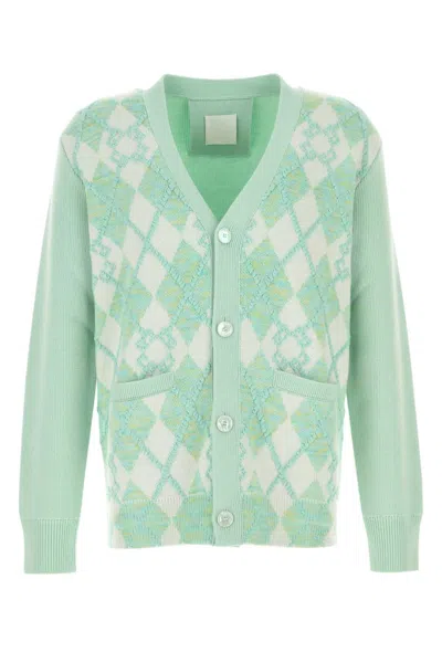 GIVENCHY LIGHT GREEN ARGYLE INTARSIA-KNIT CARDIGAN