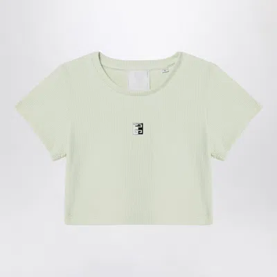 GIVENCHY GIVENCHY LIGHT GREEN RIBBED CROPPED T SHIRT
