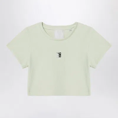 GIVENCHY LIGHT GREEN RIBBED CROPPED T-SHIRT