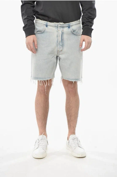 Givenchy Light-wash Denim Shorts With Raw Hem In Multi
