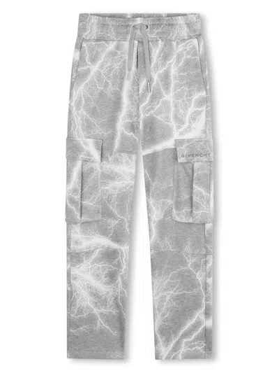 Givenchy Kids' Lightning-print Cotton Track Pants In 灰色