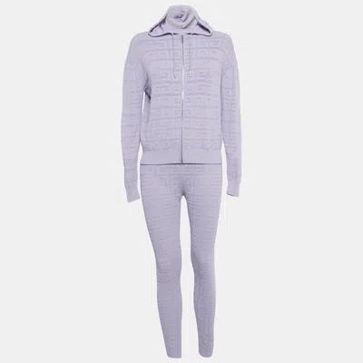 Pre-owned Givenchy Lilac 4g Logo Knit 3 Piece Jogger Set Xs/s In Purple