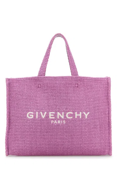 GIVENCHY LILAC RAFFIA MEDIUM G-TOTE SHOPPING BAG