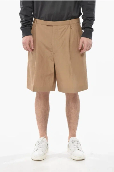 Givenchy Linen-and-silk Chino Shorts With Double Pleats In Brown