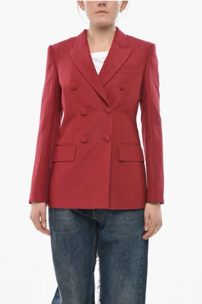 Givenchy Linen-and-silk Double-breasted Blazer In Red