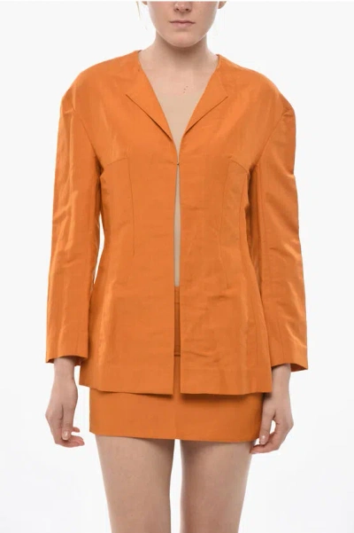 Givenchy Linen-blend Shirt With Double Slits In Orange