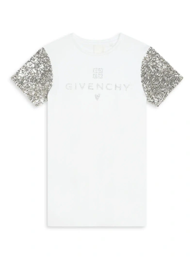 Givenchy Little Girl's & Girl's Sequin-embellished Logo Cotton T-shirt Dress In White