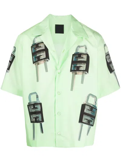 Givenchy Lock Camp-collar Cotton-poplin Shirt In Green