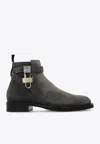 Givenchy Lock Suede Ankle Boots In Gray