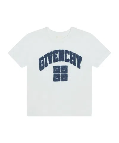 Givenchy Kids' White Crewneck T-shirt With Contrasting Logo Print In Cotton Boy