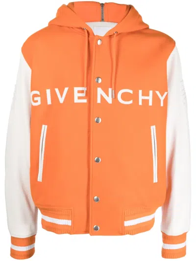 Givenchy Logo-appliqué Hooded Varsity Jacket In Orange