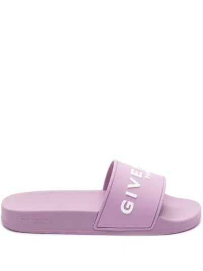 Givenchy Logo Rubber Slides In Purple