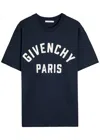Givenchy Relaxed Fit Black Cotton T-shirt With Bold Logo Print In Blue