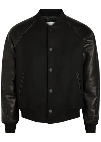 Givenchy Logo-appliquéd Leather And Wool Bomber Jacket In Black