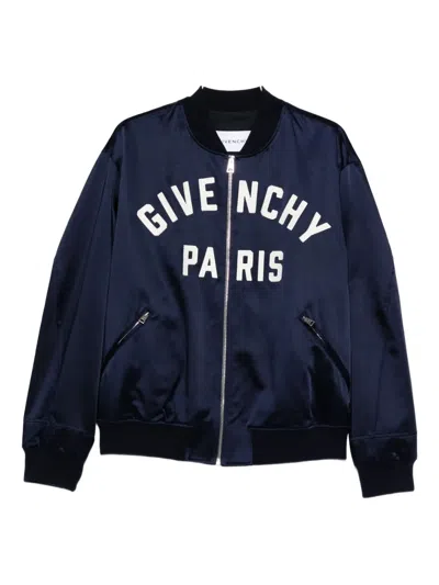 Givenchy Satin Bomber Jacket Zip Pockets In Blue