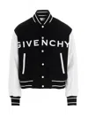 Givenchy Navy Blue And White Bomber Jacket In Wool And Leather In White/black