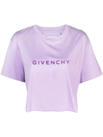 Givenchy Cropped Crew Neck T-shirt With Signature Tufted Design In Lavender