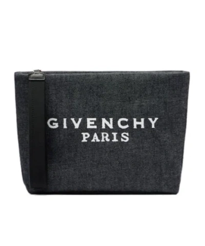 Givenchy Logo Cotton Denim Pouch In Black